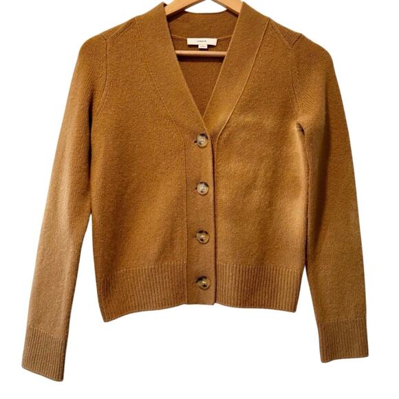 VINCE SHRUNKEN CASHMERE CARDIGAN CHESTNUT SZ M BUTTONED UP V NECK SOPHISTICATED - Picture 1 of 16